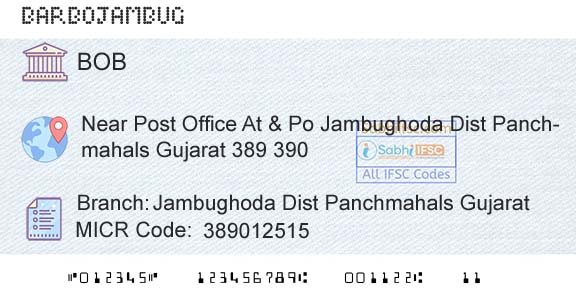 Bank Of Baroda Jambughoda Dist Panchmahals GujaratBranch 