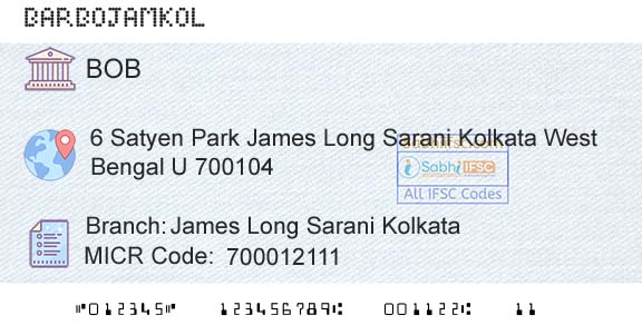 Bank Of Baroda James Long Sarani KolkataBranch 