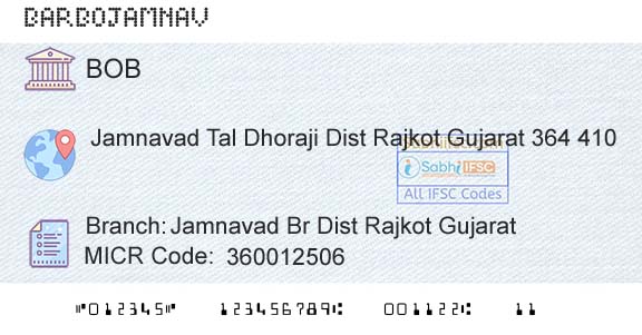 Bank Of Baroda Jamnavad Br Dist Rajkot GujaratBranch 