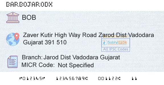 Bank Of Baroda Jarod Dist Vadodara GujaratBranch 