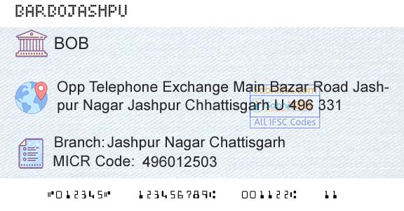 Bank Of Baroda Jashpur Nagar ChattisgarhBranch 