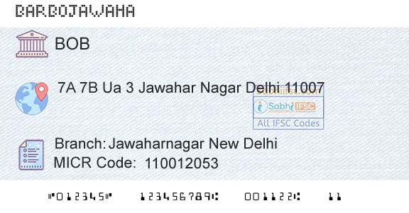 Bank Of Baroda Jawaharnagar New DelhiBranch 