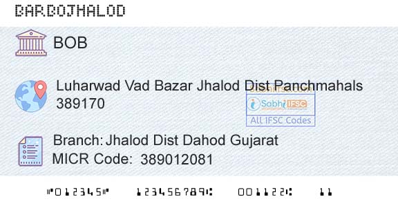 Bank Of Baroda Jhalod Dist Dahod GujaratBranch 