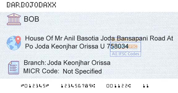 Bank Of Baroda Joda Keonjhar OrissaBranch 