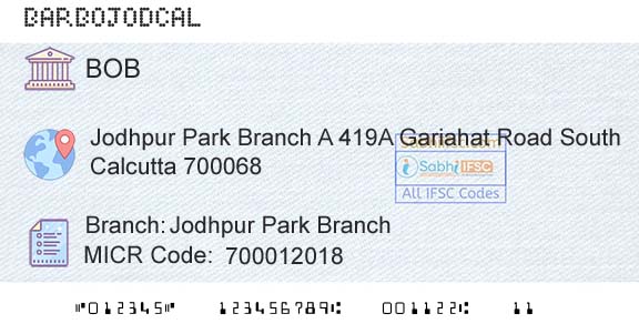 Bank Of Baroda Jodhpur Park BranchBranch 