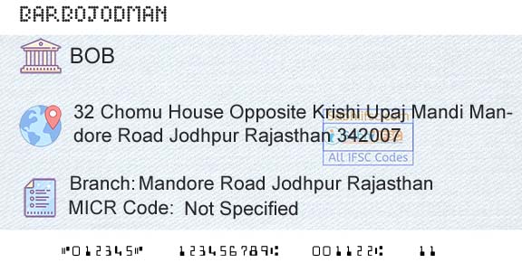 Bank Of Baroda Mandore Road Jodhpur RajasthanBranch 