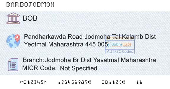 Bank Of Baroda Jodmoha Br Dist Yavatmal MaharashtraBranch 