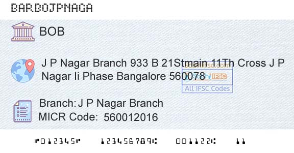Bank Of Baroda J P Nagar BranchBranch 