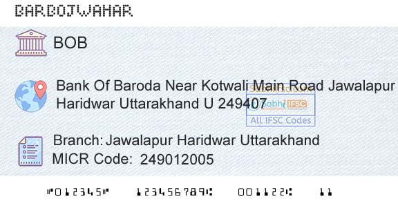 Bank Of Baroda Jawalapur Haridwar UttarakhandBranch 
