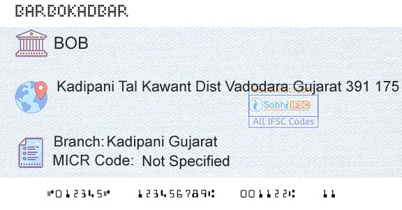 Bank Of Baroda Kadipani GujaratBranch 