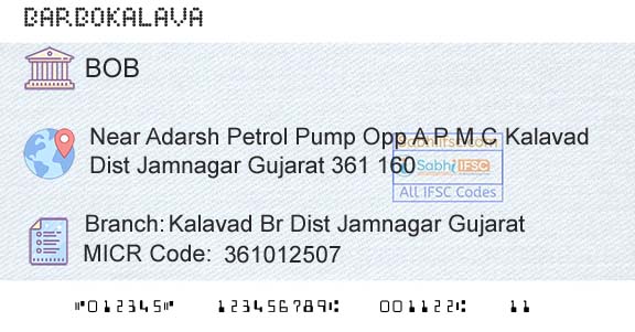 Bank Of Baroda Kalavad Br Dist Jamnagar GujaratBranch 