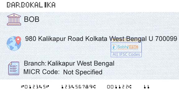 Bank Of Baroda Kalikapur West BengalBranch 