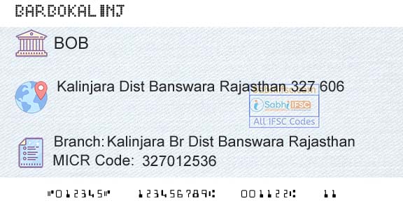 Bank Of Baroda Kalinjara Br Dist Banswara RajasthanBranch 