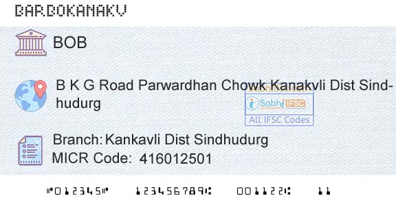Bank Of Baroda Kankavli Dist SindhudurgBranch 