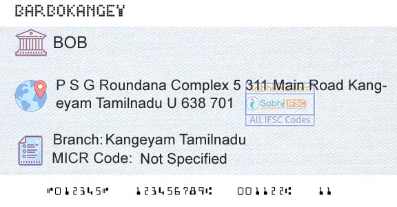 Bank Of Baroda Kangeyam TamilnaduBranch 