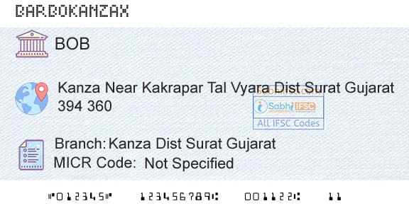 Bank Of Baroda Kanza Dist Surat GujaratBranch 