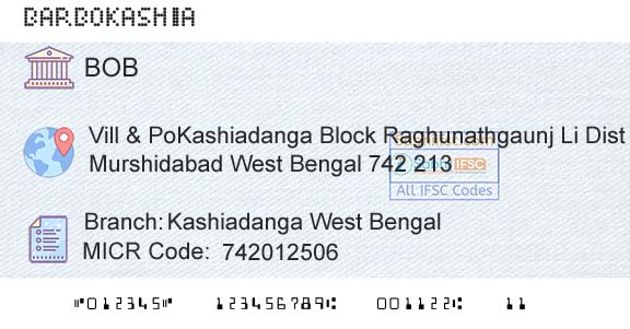 Bank Of Baroda Kashiadanga West BengalBranch 