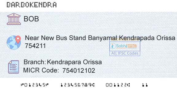 Bank Of Baroda Kendrapara OrissaBranch 