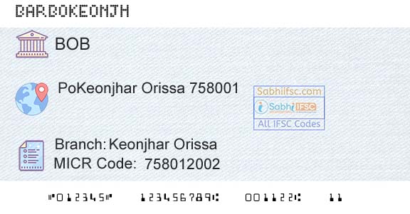 Bank Of Baroda Keonjhar OrissaBranch 