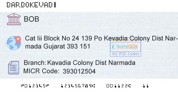 Bank Of Baroda Kavadia Colony Dist NarmadaBranch 