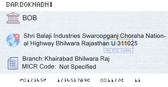 Bank Of Baroda Khairabad Bhilwara RajBranch 