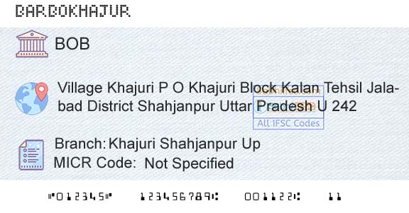 Bank Of Baroda Khajuri Shahjanpur UpBranch 