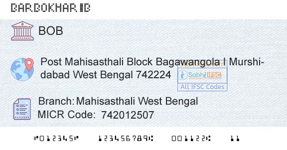 Bank Of Baroda Mahisasthali West BengalBranch 