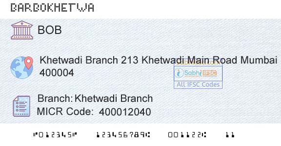 Bank Of Baroda Khetwadi BranchBranch 