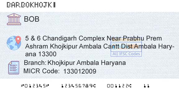 Bank Of Baroda Khojkipur Ambala HaryanaBranch 