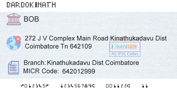 Bank Of Baroda Kinathukadavu Dist CoimbatoreBranch 
