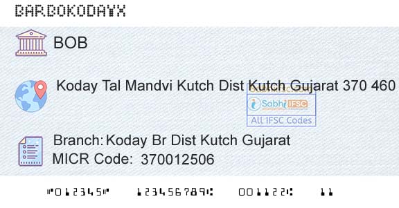 Bank Of Baroda Koday Br Dist Kutch GujaratBranch 