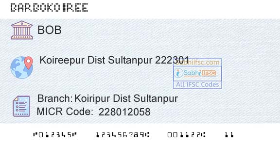 Bank Of Baroda Koiripur Dist SultanpurBranch 