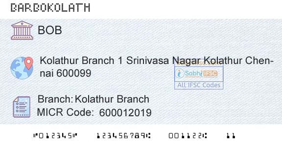 Bank Of Baroda Kolathur BranchBranch 