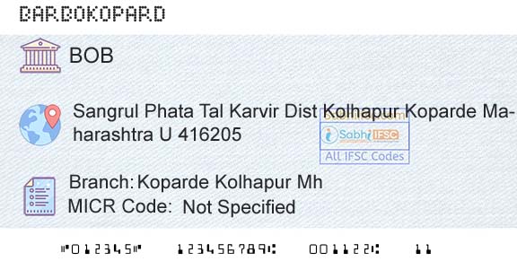 Bank Of Baroda Koparde Kolhapur MhBranch 