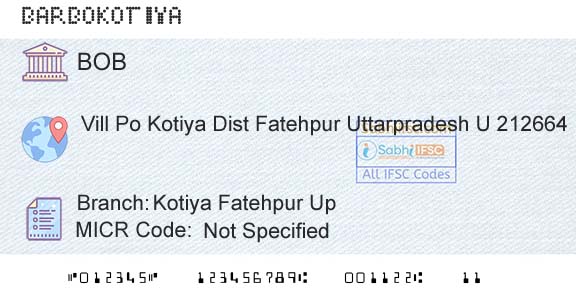 Bank Of Baroda Kotiya Fatehpur UpBranch 