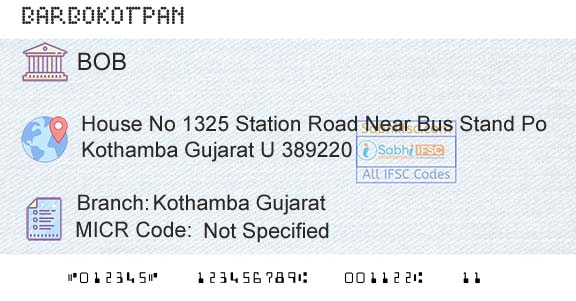 Bank Of Baroda Kothamba GujaratBranch 