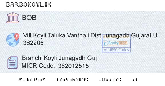 Bank Of Baroda Koyli Junagadh GujBranch 