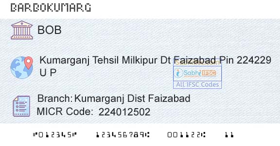 Bank Of Baroda Kumarganj Dist FaizabadBranch 