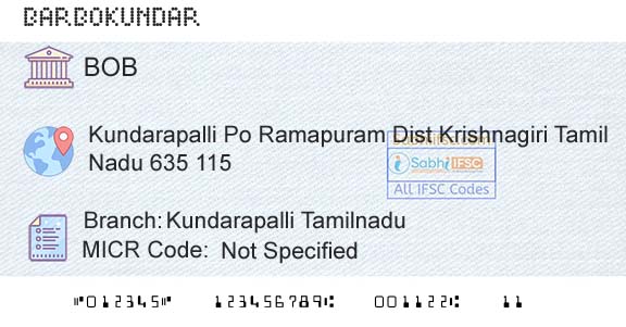 Bank Of Baroda Kundarapalli TamilnaduBranch 