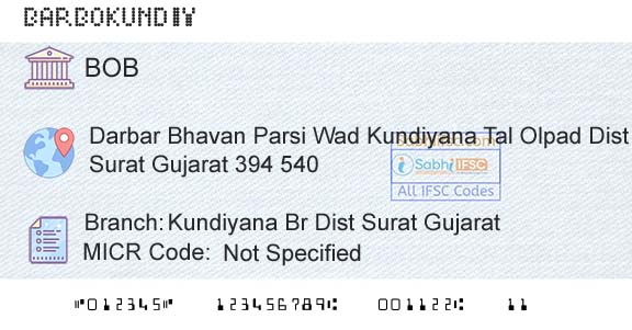 Bank Of Baroda Kundiyana Br Dist Surat GujaratBranch 