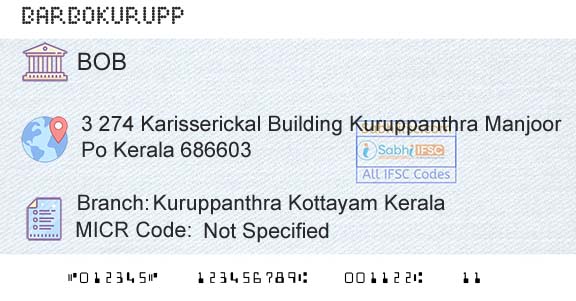 Bank Of Baroda Kuruppanthra Kottayam KeralaBranch 