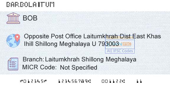Bank Of Baroda Laitumkhrah Shillong MeghalayaBranch 