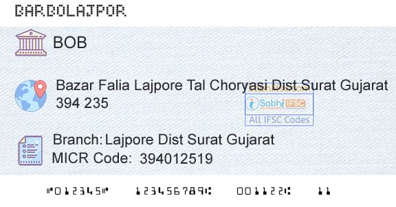Bank Of Baroda Lajpore Dist Surat GujaratBranch 