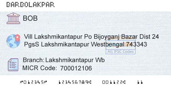 Bank Of Baroda Lakshmikantapur WbBranch 