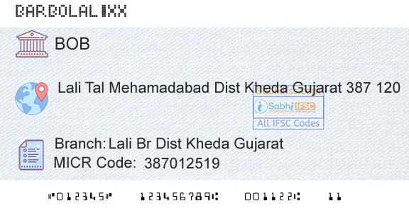 Bank Of Baroda Lali Br Dist Kheda GujaratBranch 