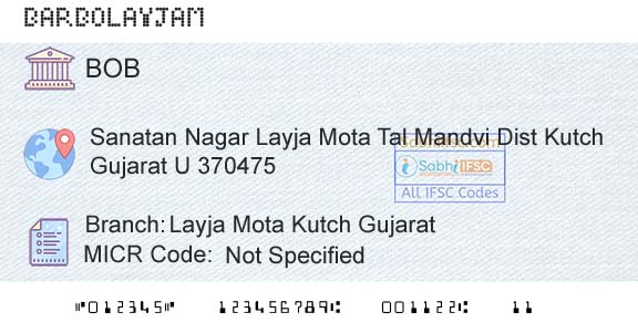 Bank Of Baroda Layja Mota Kutch GujaratBranch 
