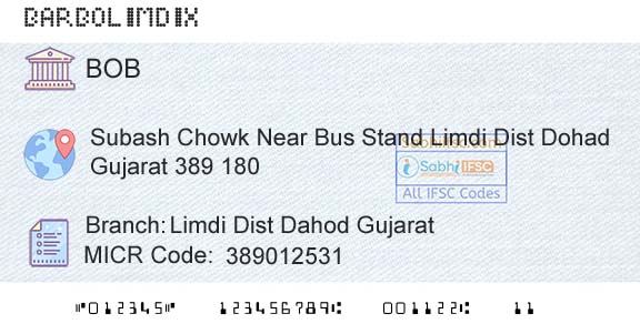 Bank Of Baroda Limdi Dist Dahod GujaratBranch 