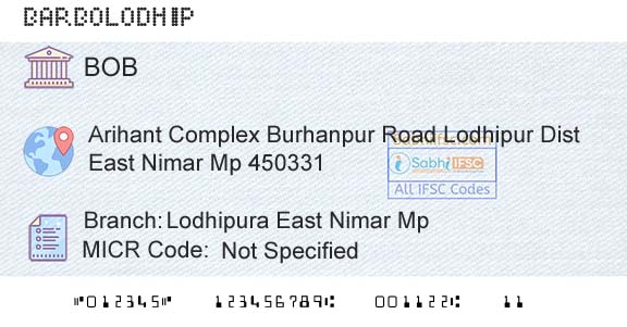 Bank Of Baroda Lodhipura East Nimar MpBranch 
