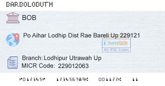 Bank Of Baroda Lodhipur Utrawah UpBranch 