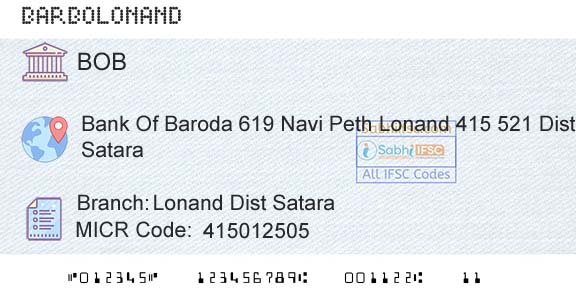 Bank Of Baroda Lonand Dist SataraBranch 